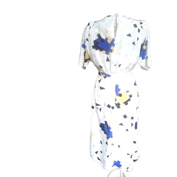 VTG Boxy Geometric shiny square abstract kimono art deco 80s belt shift Dress L - Picture 9 of 11